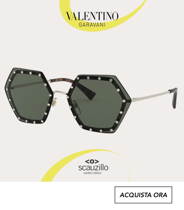 Nuovo occhiale da sole esagono oversize Valentino VA2035 verde con strass bianchi otticascauzillo valentino sunglasses rhinestones